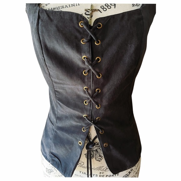 Scarlet Darkness black lace-up corset vest medieval gothic L NWT - Picture 3 of 3